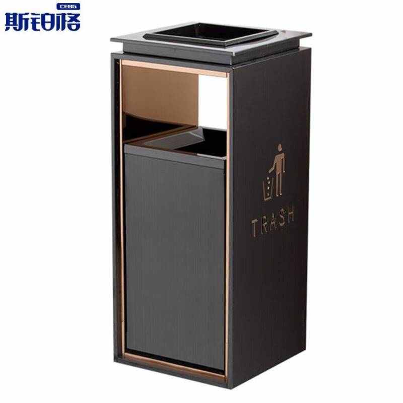 斯铂格大号黑金-带烟灰缸立式垃圾桶不锈钢烟灰桶酒店商场大堂电