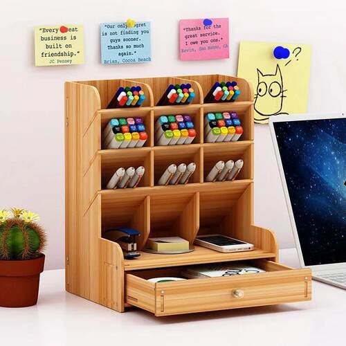 1pc Wooden Desk Organizer Multifunctional Desktop Stationery