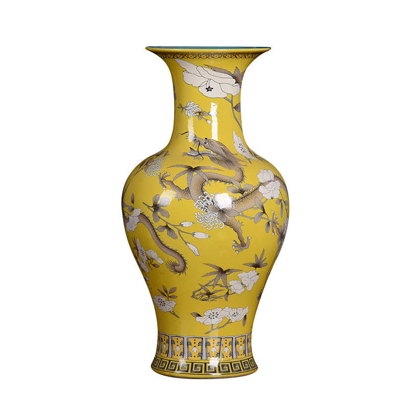 仿古粉彩陶瓷龙纹花瓶客厅摆件花瓶桌面插花装饰品电视柜工艺品