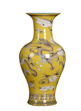 大雅斋粉彩绿色龙纹花瓶摆件桌面装饰品陶瓷插花器皿日式花道花器