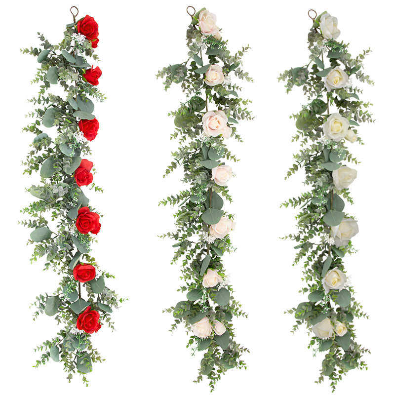 尤加利花藤 壁挂桉树叶玫瑰花仿真花藤条仿真绿植,鲜花速递/花卉仿真/绿植园艺,仿真绿植,淘宝优惠券,粉丝福利购,淘宝优惠卷