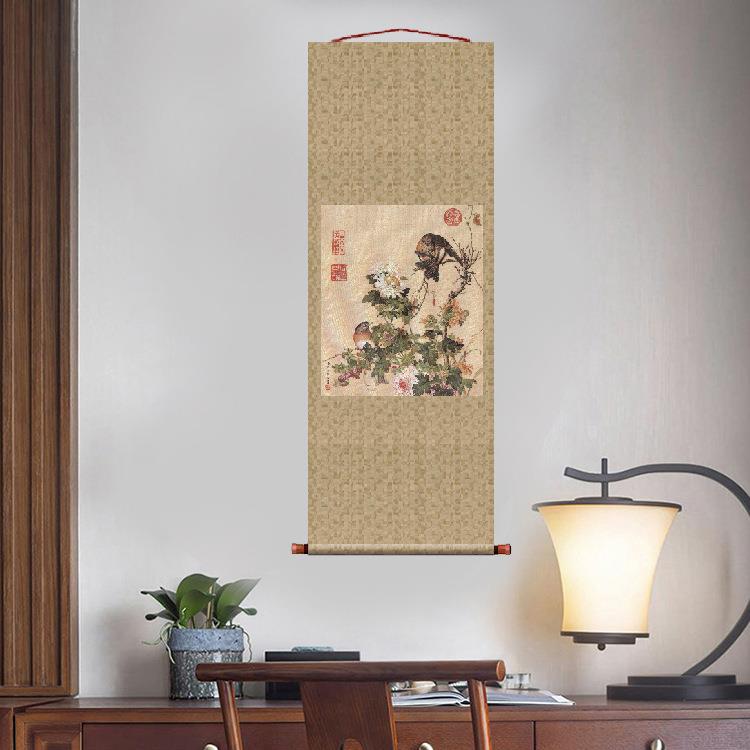 郎世宁仙萼长春图十六宫廷画挂轴条幅卷轴花鸟画名画复制品玄关画