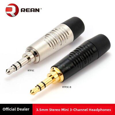 Neutrik Rean黑色外壳镀金Rtp3C-B小三核3.5毫米耳机插头立体声银