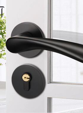百安泰空UIU太铝室内锁现代简约卧门室门门把手黑色分体静音房锁