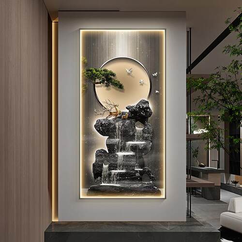 竖大气玄道关饰画版走廊过挂画ledS237155带灯新中式迎客松壁画寓