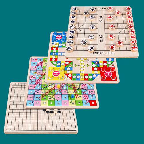 木制大号二合一游戏棋五子棋飞行棋象棋亲子互动桌面游戏厂家直供