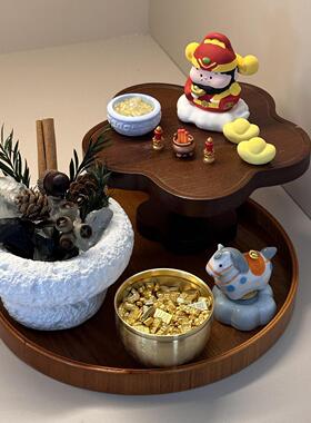 玄关摆件竹木首饰收纳层架家用卧室入户门桌面摆件展示架花朵置物