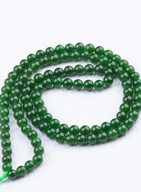 碧玉项链深绿色6mm108颗 俄罗斯老料碧玉项链 料细色匀 少黑点
