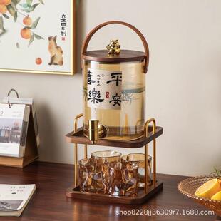 中式冷水壶玻璃耐高温家用商用大容量柠檬冰茶果汁桶凉水壶带龙头