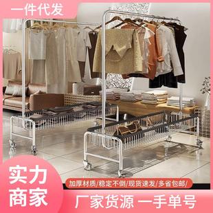 多功能一体衣帽架衣服收纳推车卧室房间晾衣架 移动衣架带轮落地式