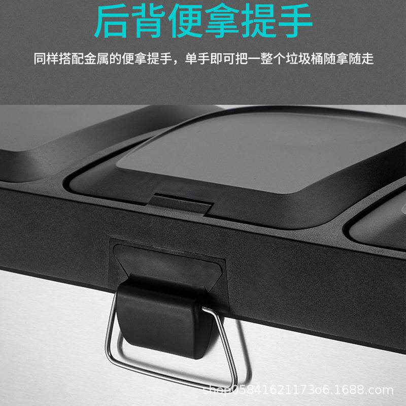 新款直销现货不锈钢办公室厨房彩色脚踏式30升干湿二三分类垃圾桶