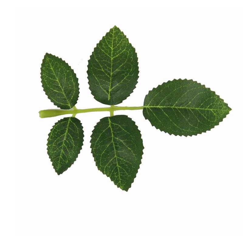 仿真花玫瑰叶子单片5叶丝印玫瑰叶花墙装饰拍照道具DIY配材
