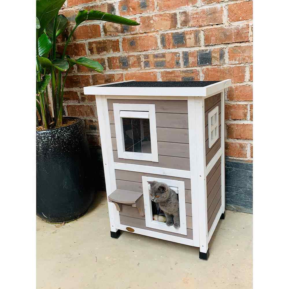 猫屋户外实木双层豪华猫别墅室内猫屋宠物窝户外防雨温暖流浪猫舍