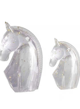 现代新中式家居摆件样板间书房书柜透明动物水晶马头金箔工艺饰品