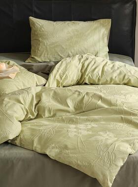 式日件复古简约0支全棉色织大提花加厚四6套yn秋冬保暖长绒棉轻磨