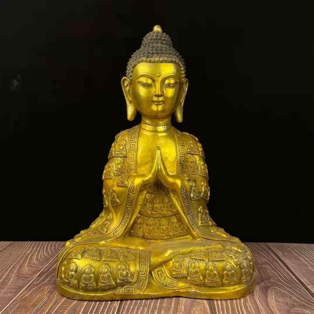 黄铜释迦摩尼坐佛像摆件工艺品商务礼品金属工艺品黄铜2719佛像家