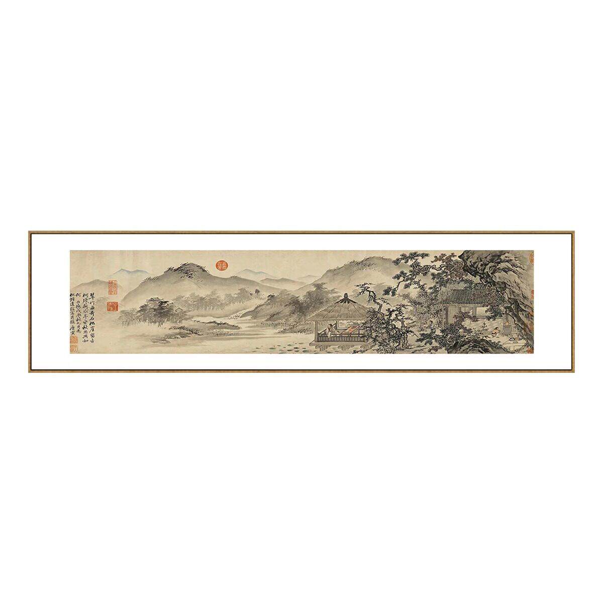 唐伯虎国画横幅山水画新中式客厅装饰画茶室古画公室背景墙挂画