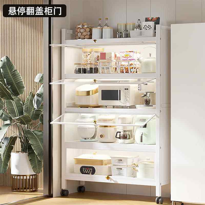 厨房多功能收纳柜多层带门防尘微波炉收纳架家用落地可移动储物柜