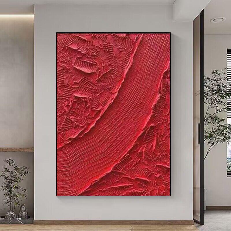 纯手绘油画大红色复古客厅装饰画酒店别墅大厅挂画中国风红火壁画