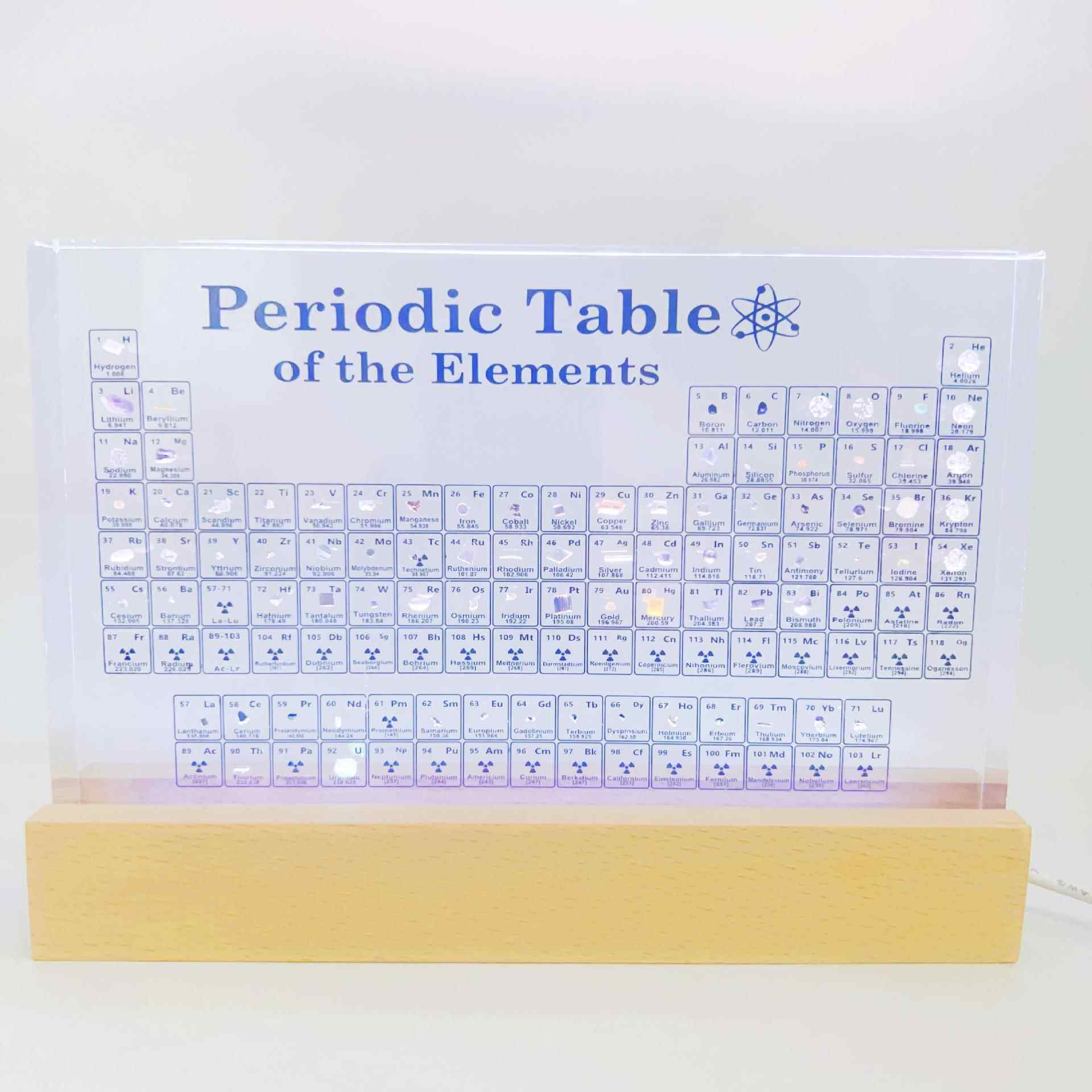 大号200亚克力元素周期表发光小夜灯摆件化学元素内嵌真发光摆件