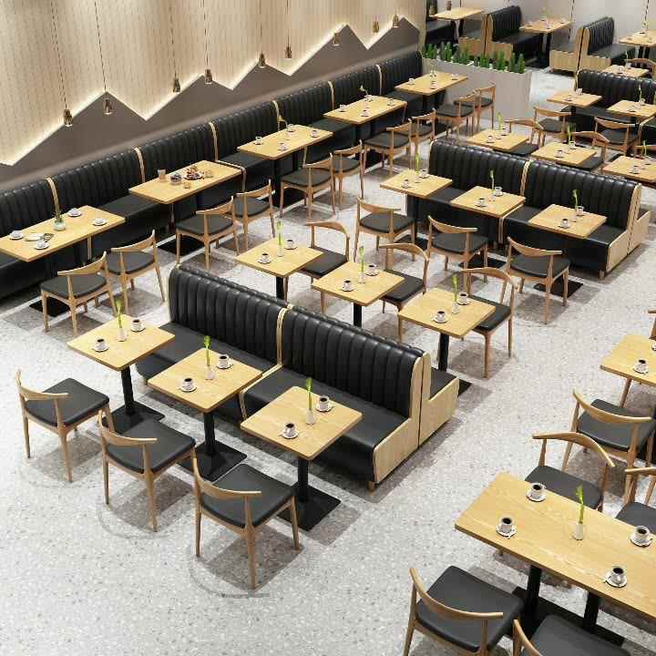 食堂快餐厅小吃店实木桌椅组合麻辣烫螺丝粉奶茶火锅饭店卡座沙发