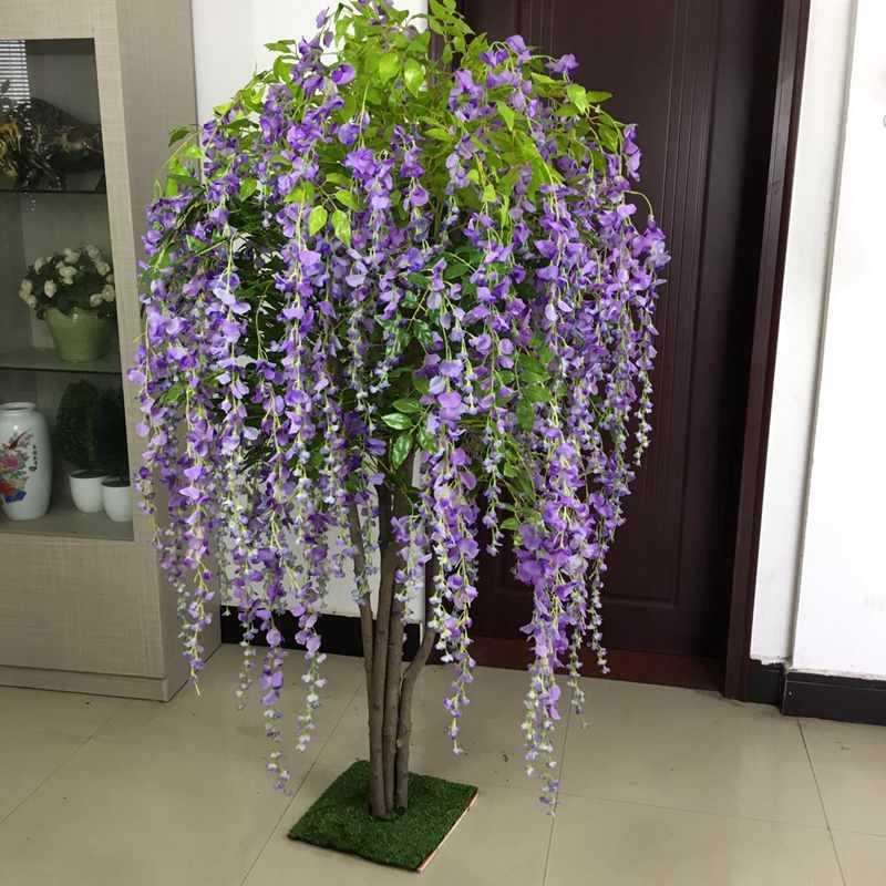 仿真紫藤树室内装饰假树紫藤花实木树干仿真度高客厅商场舞台布置