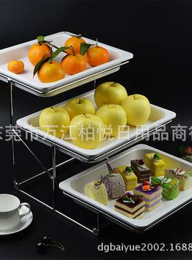 创意三层水果盘带罩子透明托盘密胺自助餐展示盘多层点心架