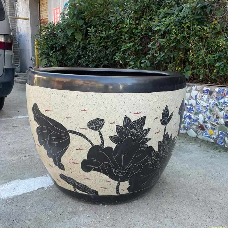 高端景德镇陶瓷鱼缸荷花盆缸大号特大80厘米90公司庭院室外别墅摆