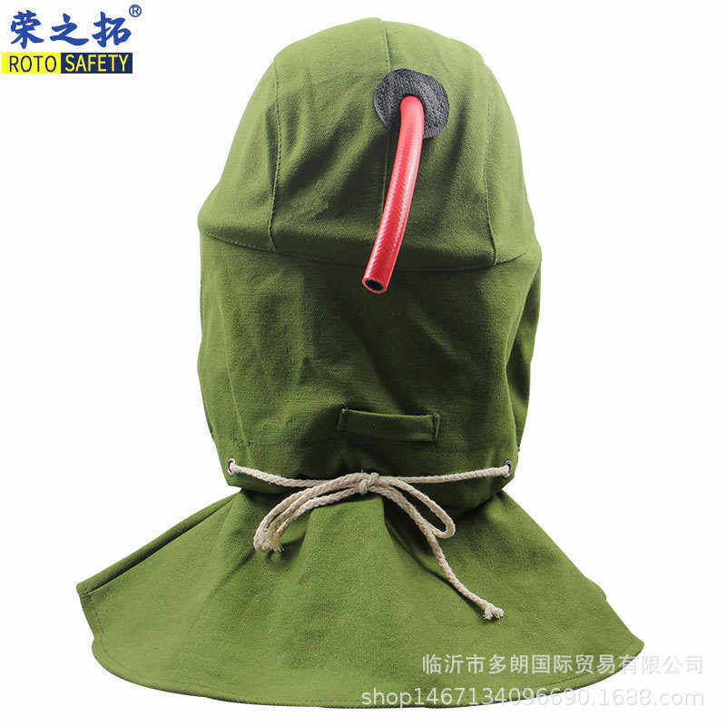 升级款绿色喷砂帽防尘油漆粉尘工业粉尘打砂全面罩打磨防护披肩帽