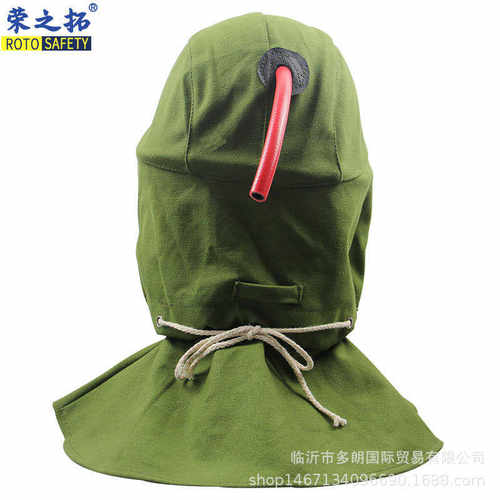 升级款绿色喷砂帽防尘油漆粉尘工业粉尘打砂全面罩打磨防护披肩帽