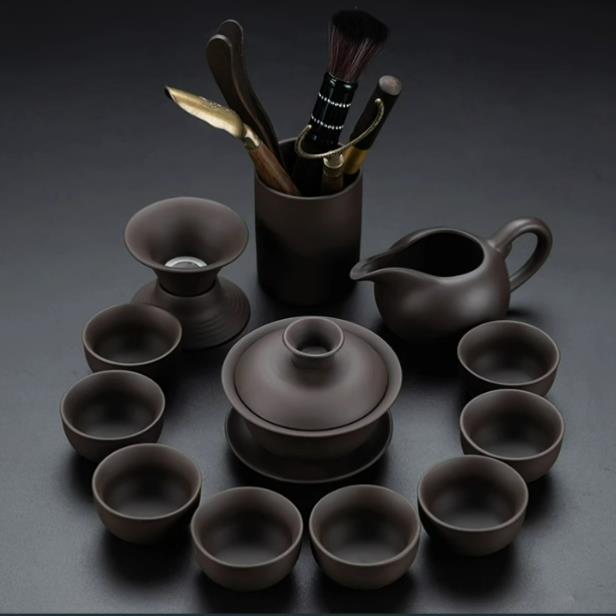 紫砂功夫茶具黑泥西施壶茶杯整套泡茶器三才碗闻香杯家用茶具套组