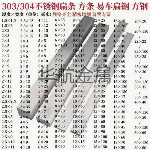 304/303不锈钢方棒 扁钢 扁条钢条方钢四方棒排实心型材方棒 零切