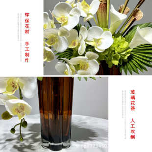 饰茶几飘窗饰品 高级感橙色仿真花摆件样板间美容院展厅花艺桌面装