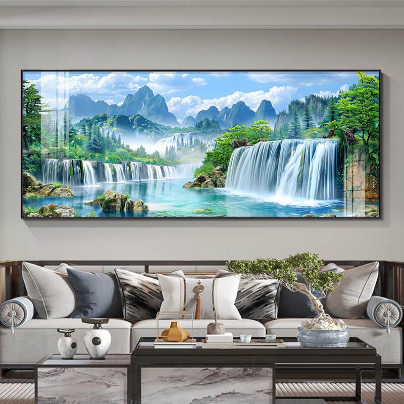 高山流水挂画 画现代简约客厅沙发背景墙装饰画 画高级感瀑布风景
