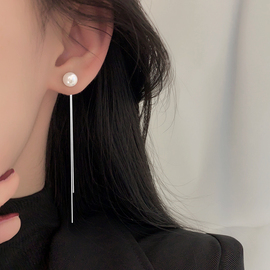 韩日925纯银珍珠流苏耳线长款耳环，2023年潮气质显瘦耳坠耳饰