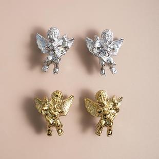 INDOORS黄铜法式复古欧式小天使拉手衣柜门橱柜钛金色单孔小把手