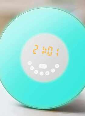 创意智能自然唤醒灯闹钟led七彩发光触控起床灯带FM收音机