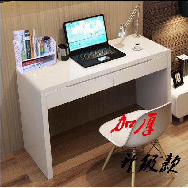 桦崟加厚亮光烤漆家用写字台简约现代白色电脑 桌 简易组装台式办公 桌摆件饰品床笠拉车