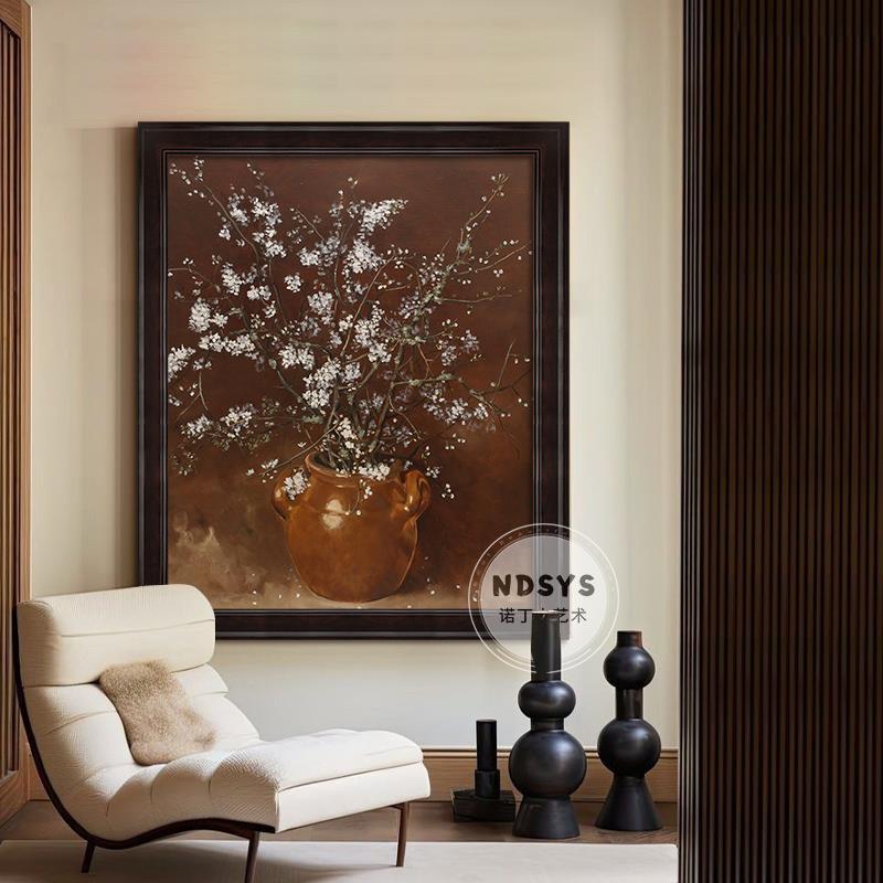中古风美拉德色花卉客厅装饰画法式复古肌理手绘油画餐厅卧室挂画图片