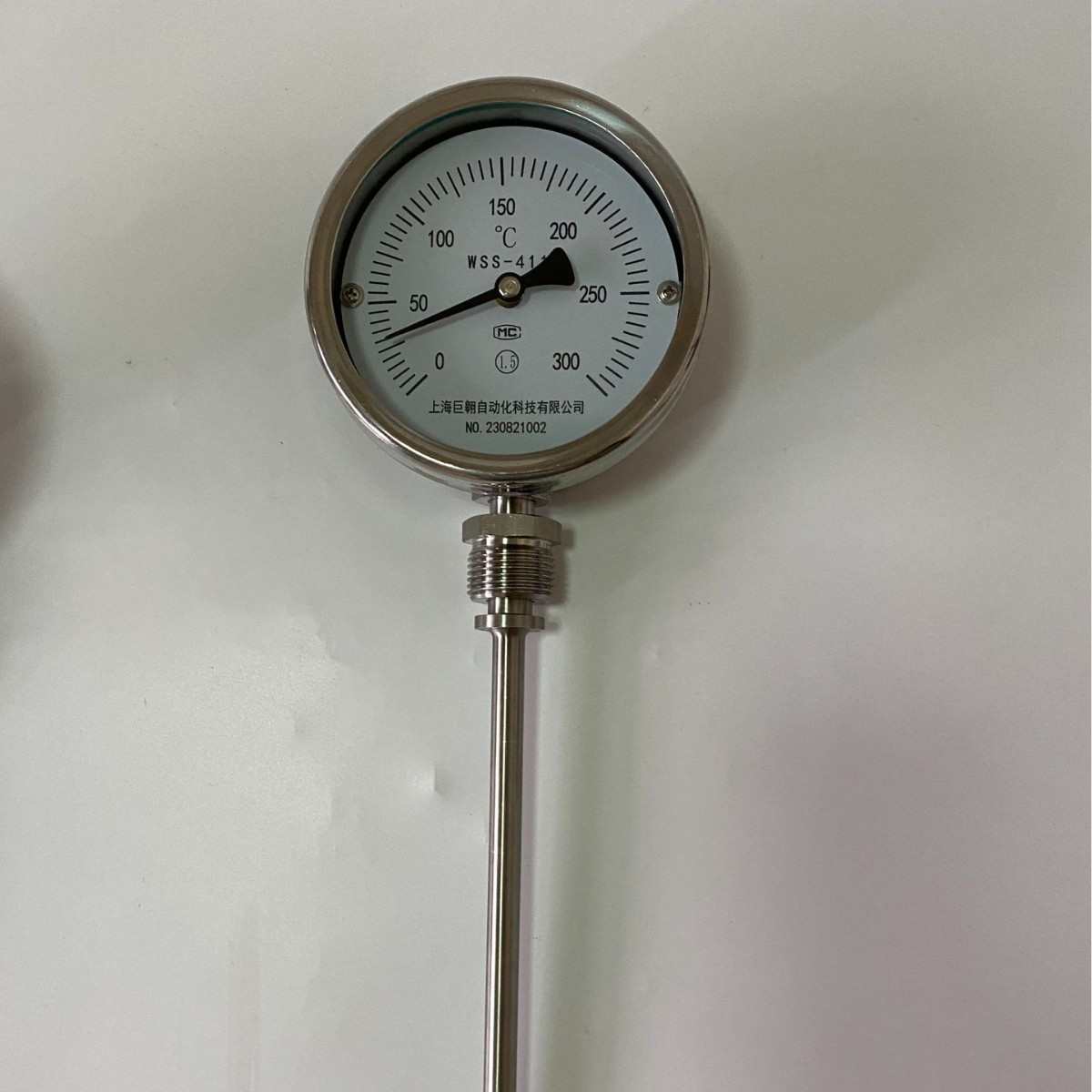 上海巨翱双金属温度计WSS-411不锈钢0-300℃工业锅炉管道测温表