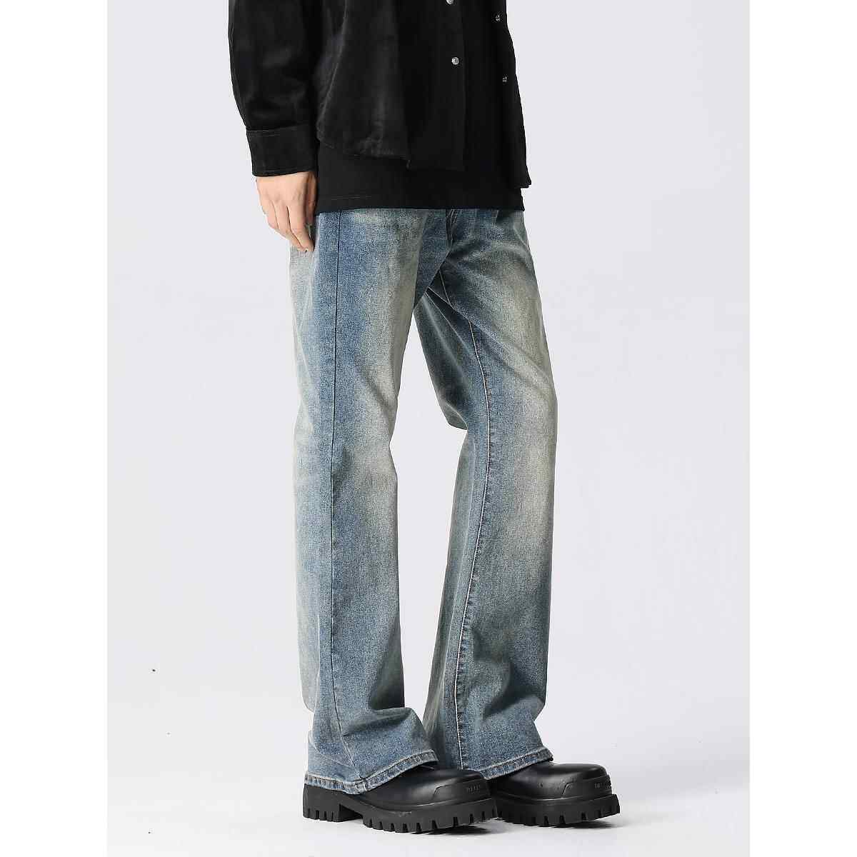 新因素美式直筒微喇牛仔裤男水洗高街宽松cleanfit复古蓝vibe裤子