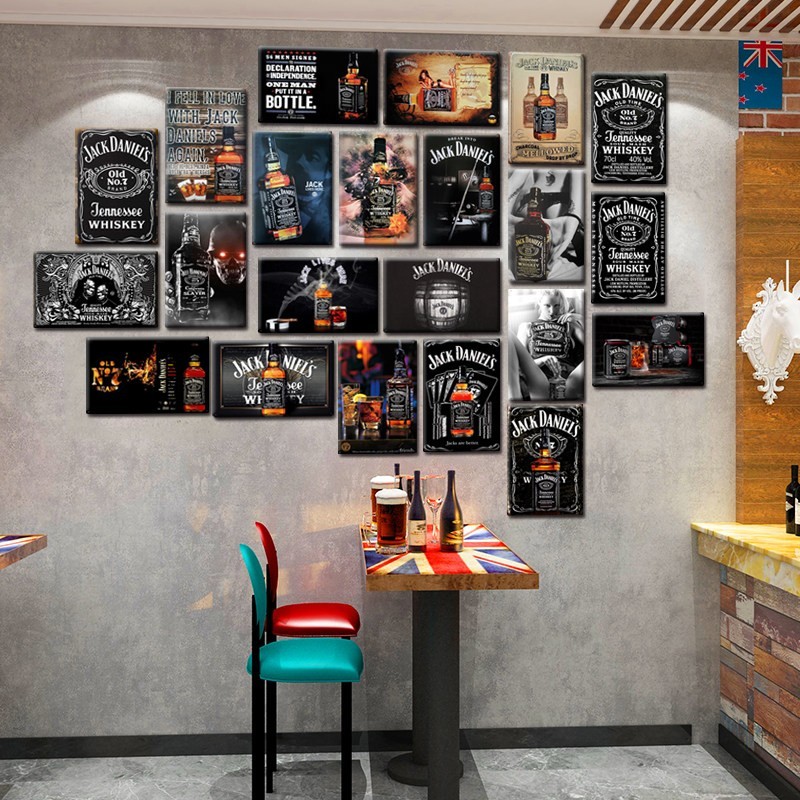 复古怀旧铁皮画威士忌酒吧KTV餐厅火锅店墙面装饰工业风壁饰挂画