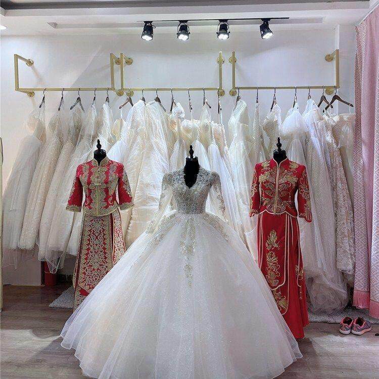婚纱店展示架上墙壁挂式陈列婚纱架子悬挂影楼专用礼服男女装货架