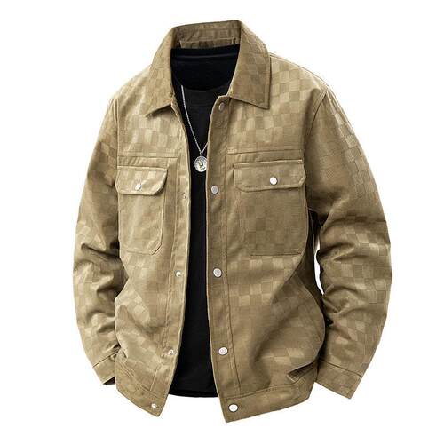New Men's Black Printed Suede Jacket with Front Flap Pockets