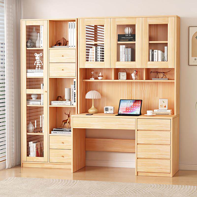 全实木书桌书架一体带抽屉书柜儿童学习桌现代简约电脑桌书房桌子