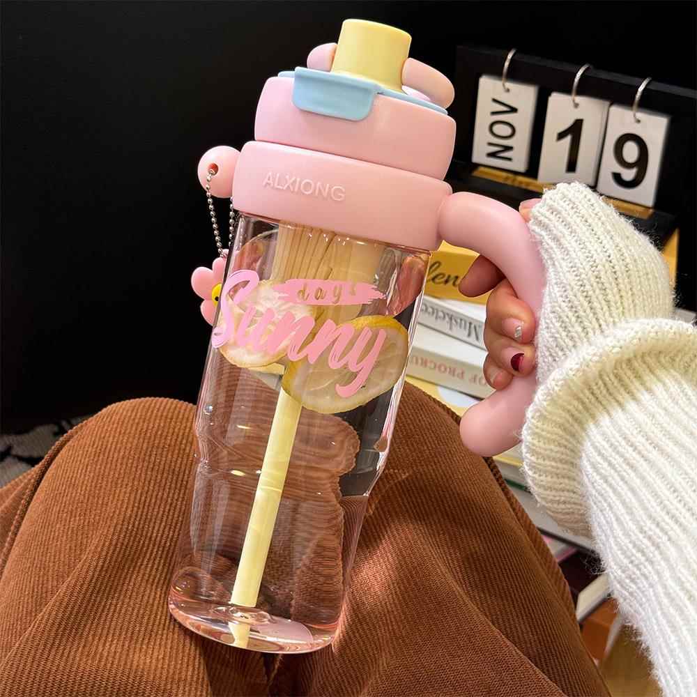高颜值手柄泡茶杯大容量女生塑料杯可爱创意便携夏天双饮吸管水杯