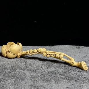 小叶黄雕木中式 饰件梅花如杨意手把件文玩收藏工艺摆品FSK 书桌装