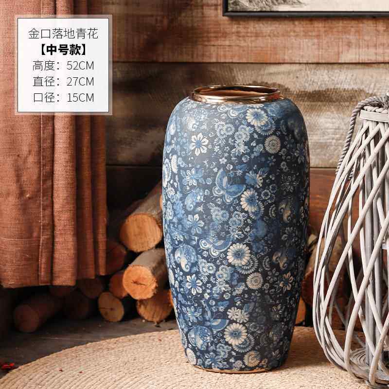 正品御三泥复古剧青具花落地花瓶仿花古陶瓷器中国风摆件戏道花瓶