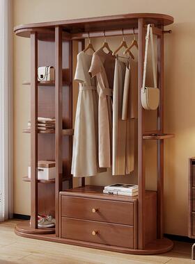 用实木衣帽架落多地卧室带镜子简约家门后衣架层置物挂EJS架子收