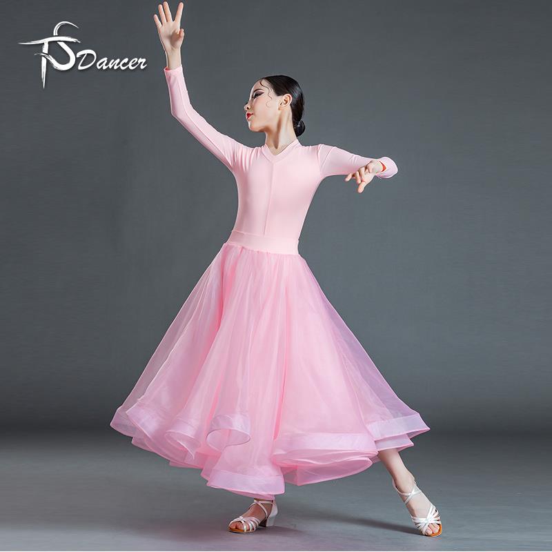 高档款拉丁新舞服女童服表演粉色国标舞比赛服大摆服演出长袖摩登